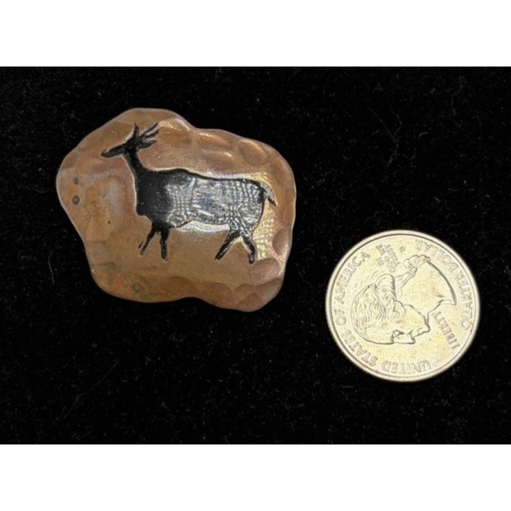 VIintage Artian Copeer Brooch Pin Cave Art Tribal Marked South Africa Hammered